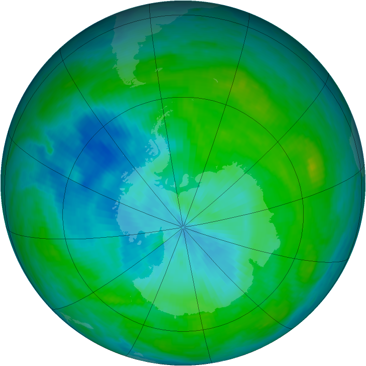 Antarctic ozone map for 17 February 1992